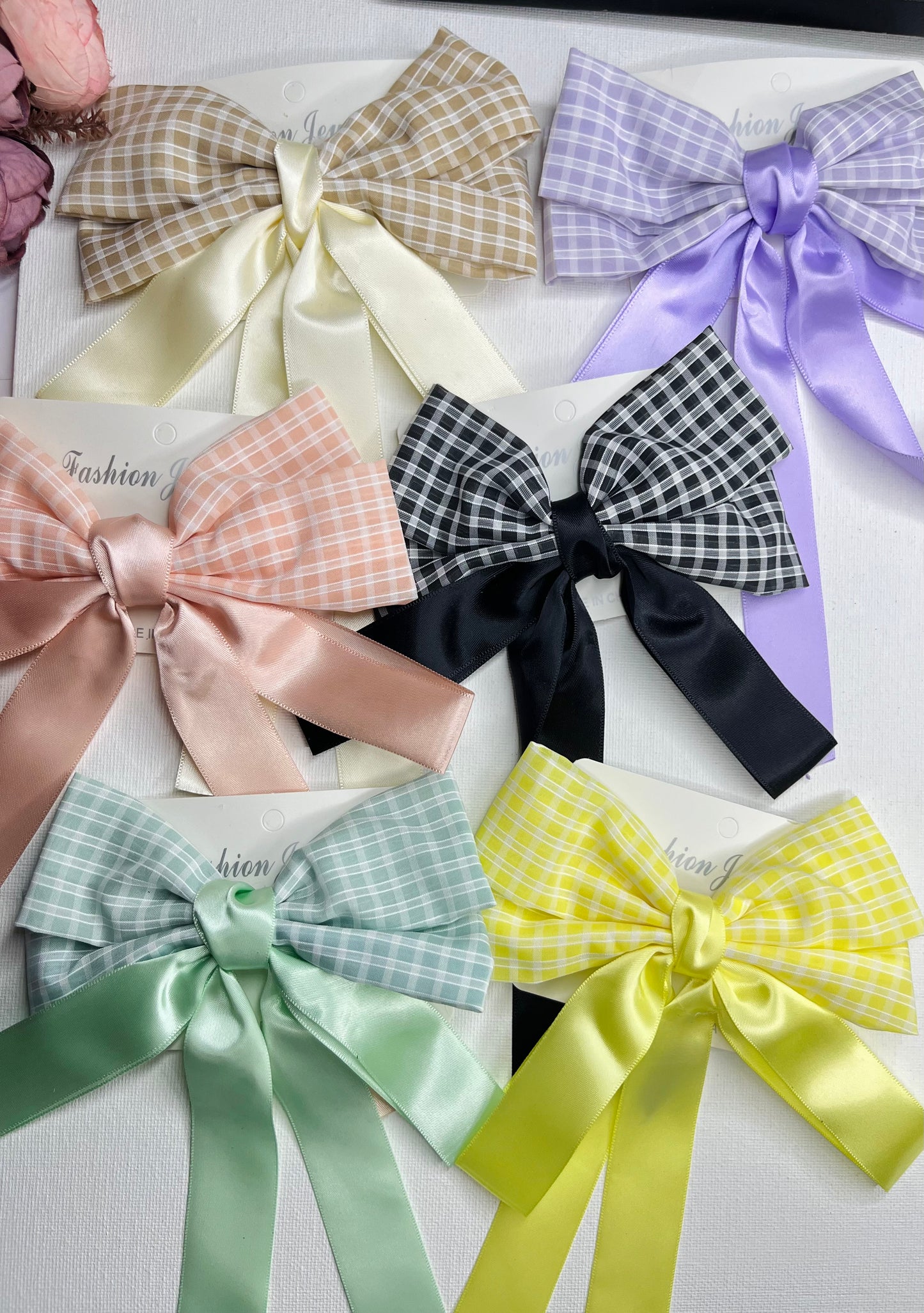 Long Checkered Hair Bows