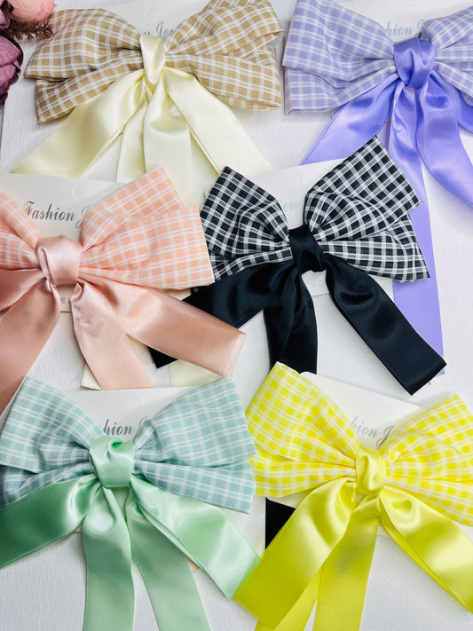 Long Checkered Hair Bows