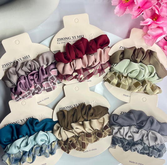 Pack Of 3 Scrunchies Combo Medium Sized Hair Scrunchies