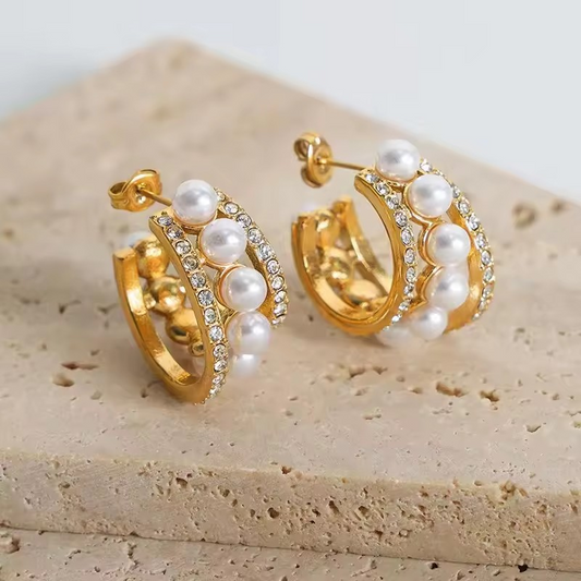 Pearl Half Hoop Earring | Waterproof Earrings