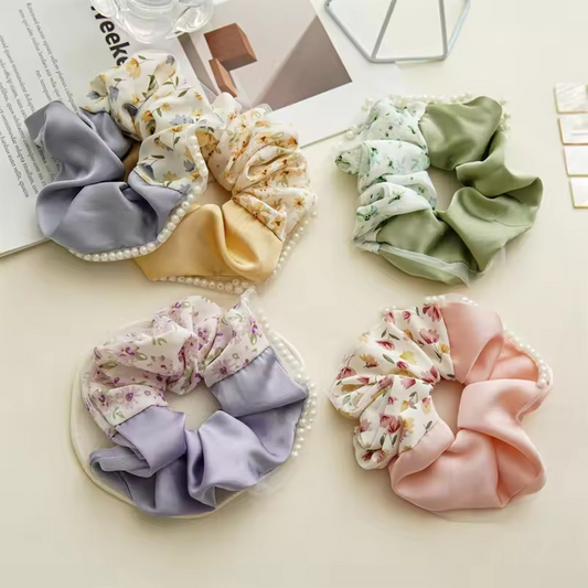 Summery Satin Floral Scrunchie