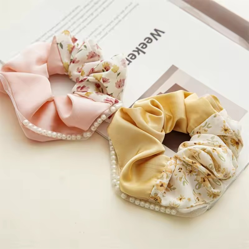 Summery Satin Floral Scrunchie