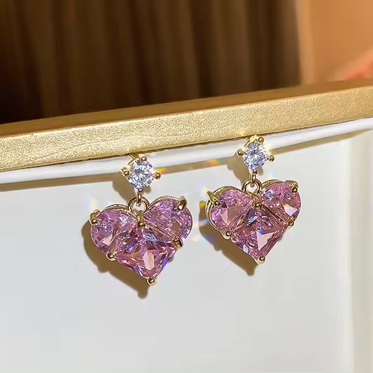 Pink Heart Premium Earring | Korean Stud Earring